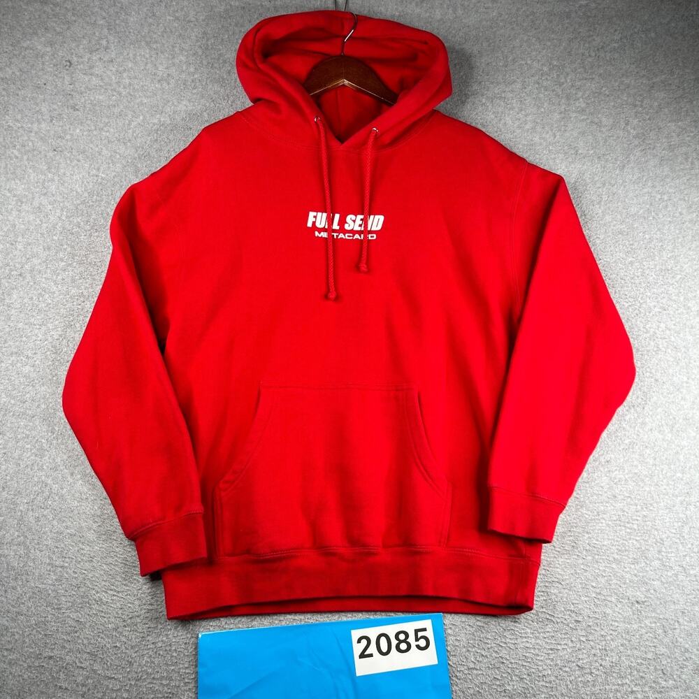Full Send Metacard Graphic Print Hoodie Pocket Pullover Mens Medium Red